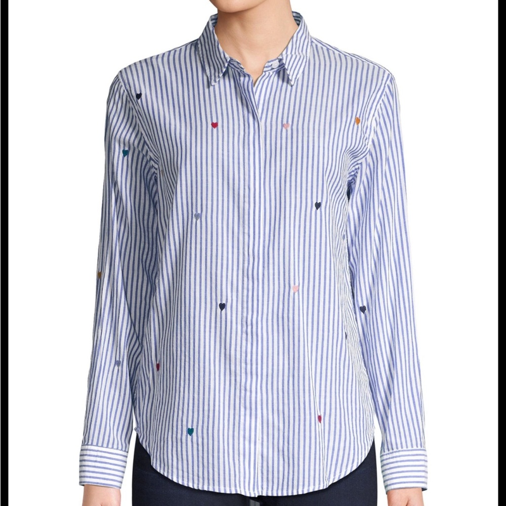 Rails striped button down with colorful hearts